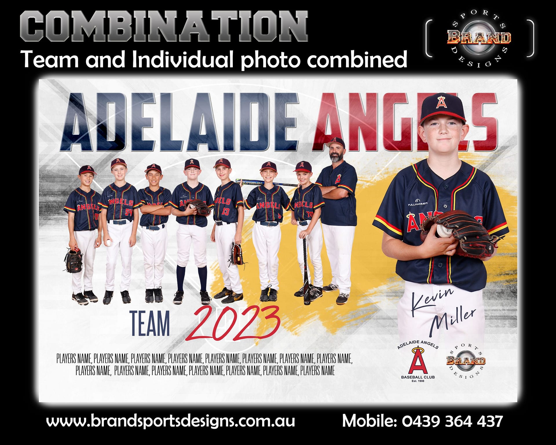 Adelaide Angels Baseball Combination Brand Sports Designs